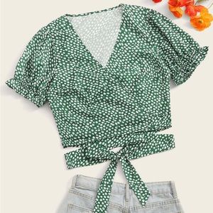 Forever 21 Green Floral Wrap Top